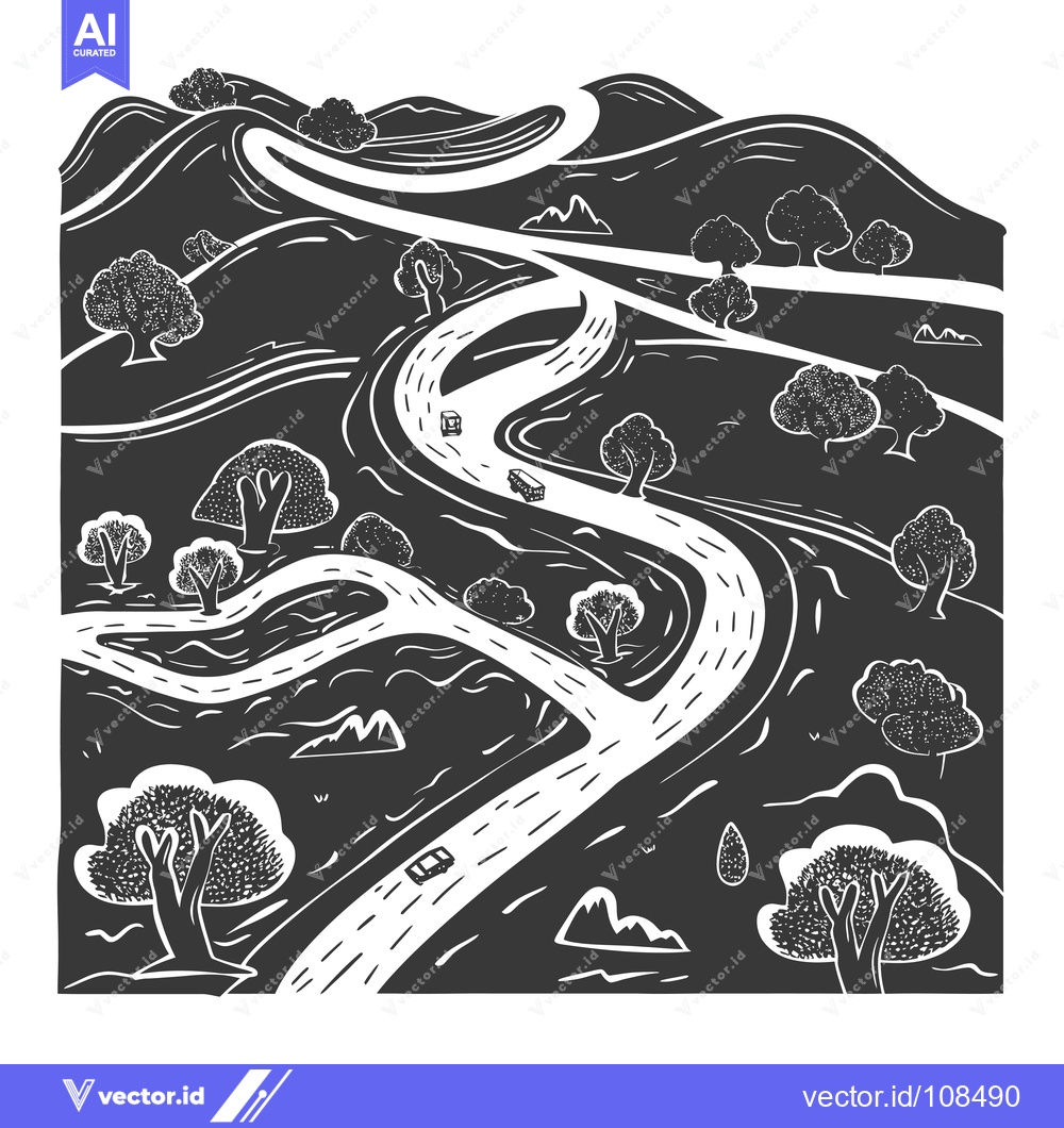 Premium Vector dari Winding Road Through Rolling Hills and Trees