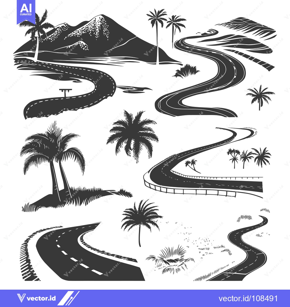 Premium Vector dari Winding Road Through Tropical Landscape with Palm Trees