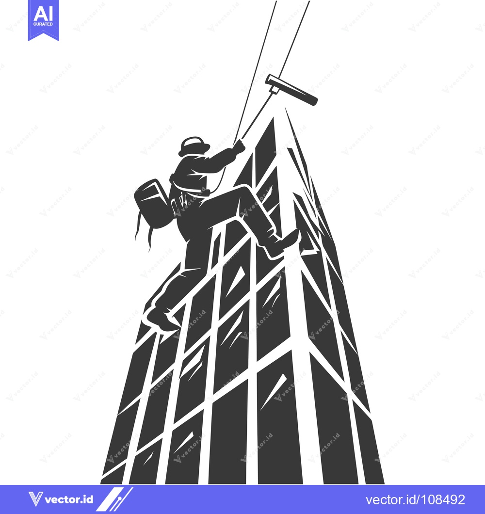 Premium Vector dari Window Cleaner Hanging from a Tall Building with a Squeegee