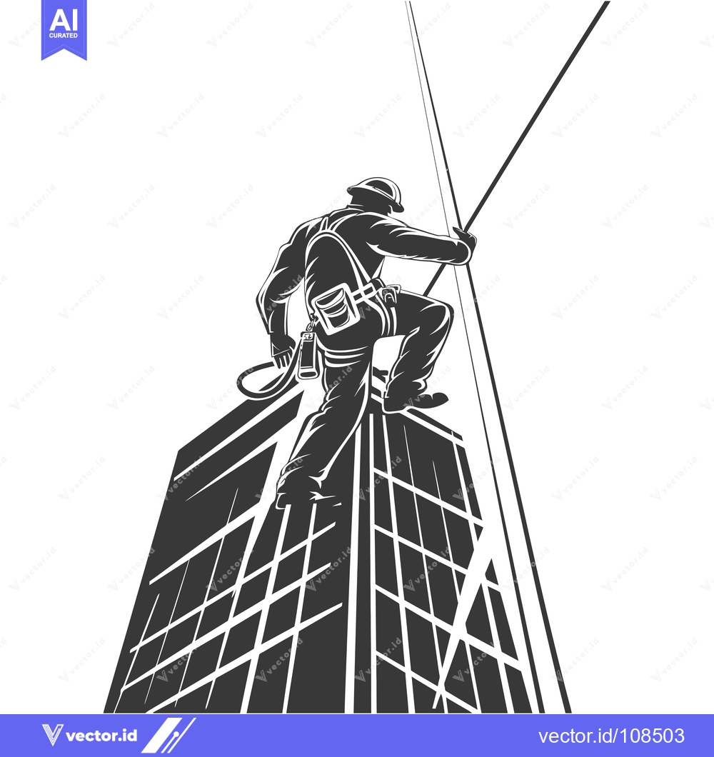 Premium Vector of Window Washer Ascending a Tall Building