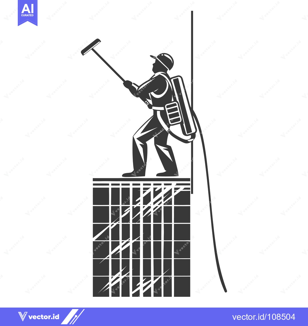 Premium Vector dari Window Washer Cleaning a High-Rise Building with a Squeegee