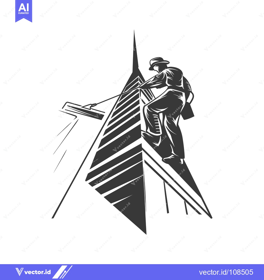 Premium Vector dari Window Washer Cleaning Tall Building with Squeegee