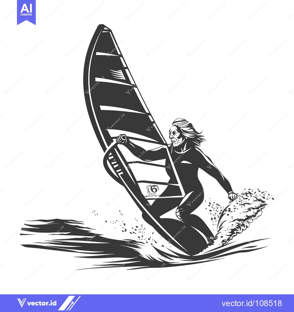 Premium Vector dari Windsurfer Riding a Wave in Black and White