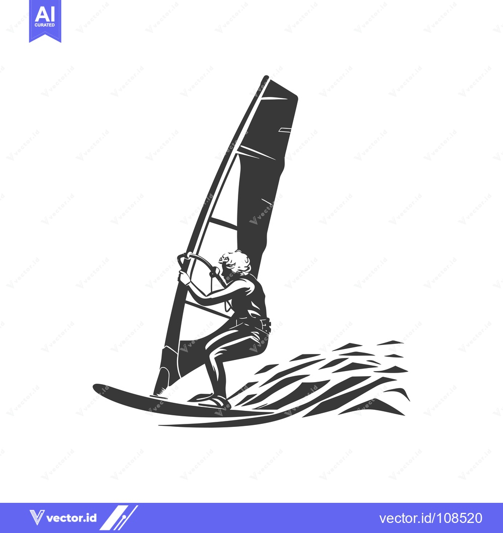Premium Vector dari Windsurfer Riding a Wave with a Sail