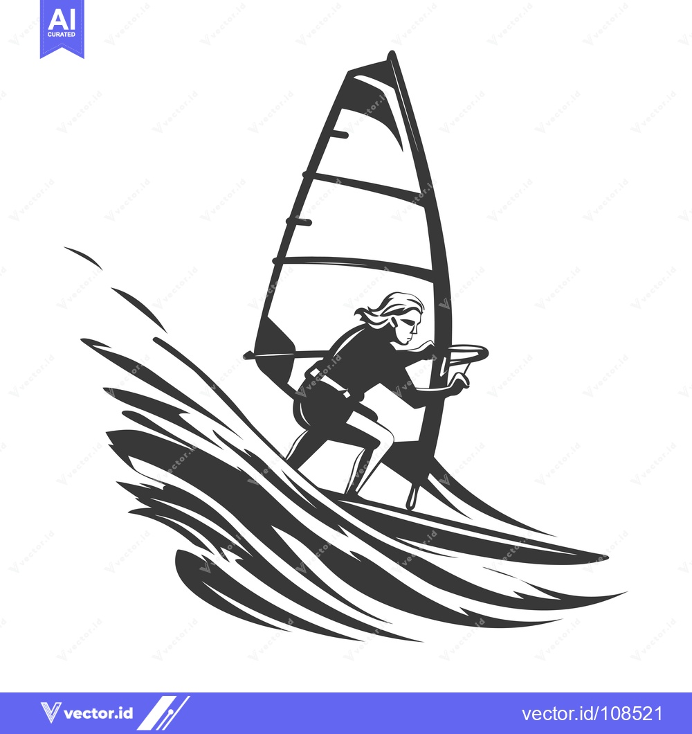 Premium Vector of Windsurfer Riding a Wave with a Sail
