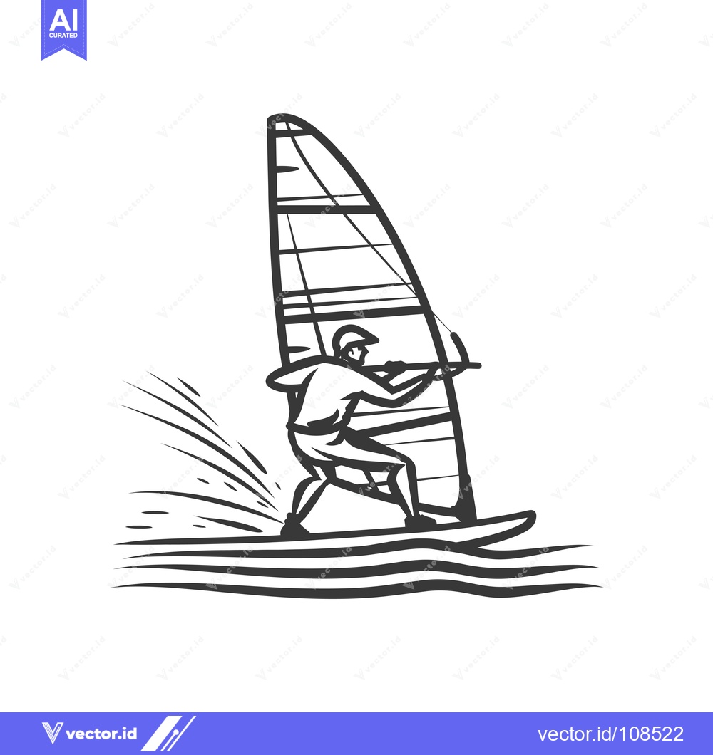 Premium Vector dari Windsurfer Riding a Wave with a Sail