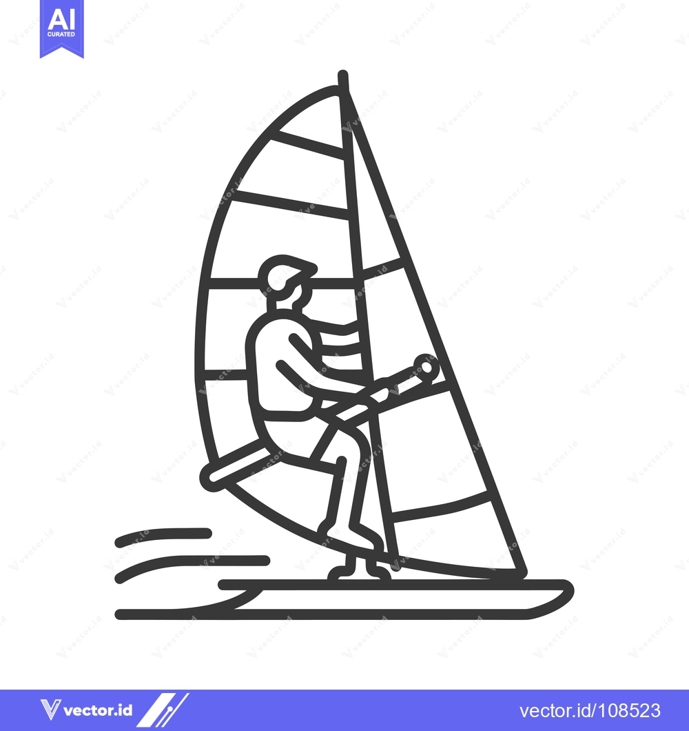 Premium Vector of Windsurfer riding a wave with a sail