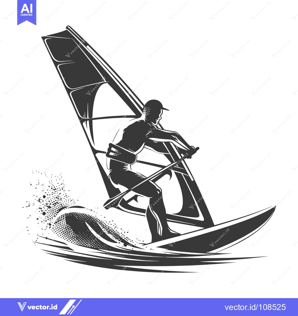 Premium Vector dari Windsurfer riding a wave with a sail and a board