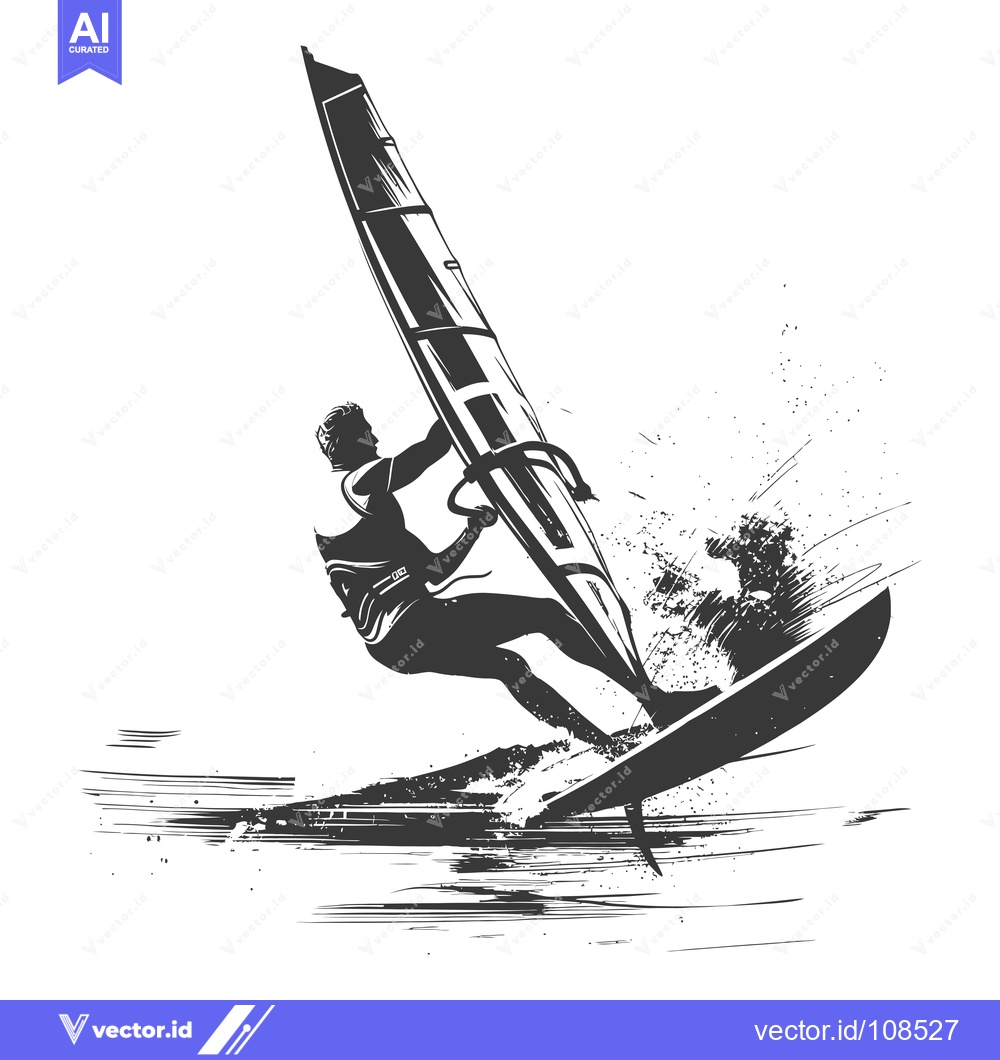 Premium Vector dari Windsurfer riding a wave with sail raised high