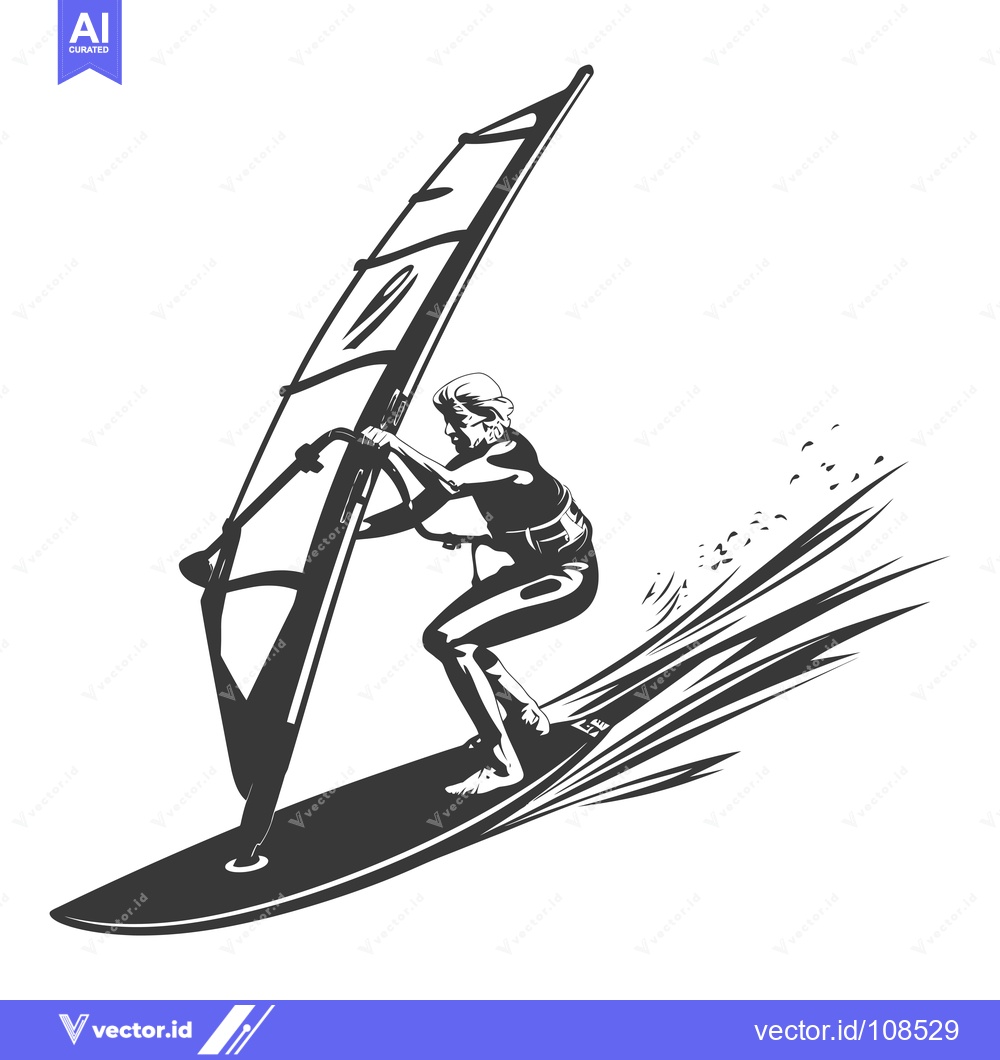 Premium Vector dari Windsurfer Riding a Wave with Sail Up