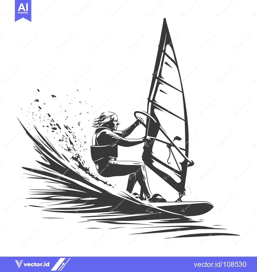 Premium Vector dari Windsurfer Riding a Wave with Sail Up