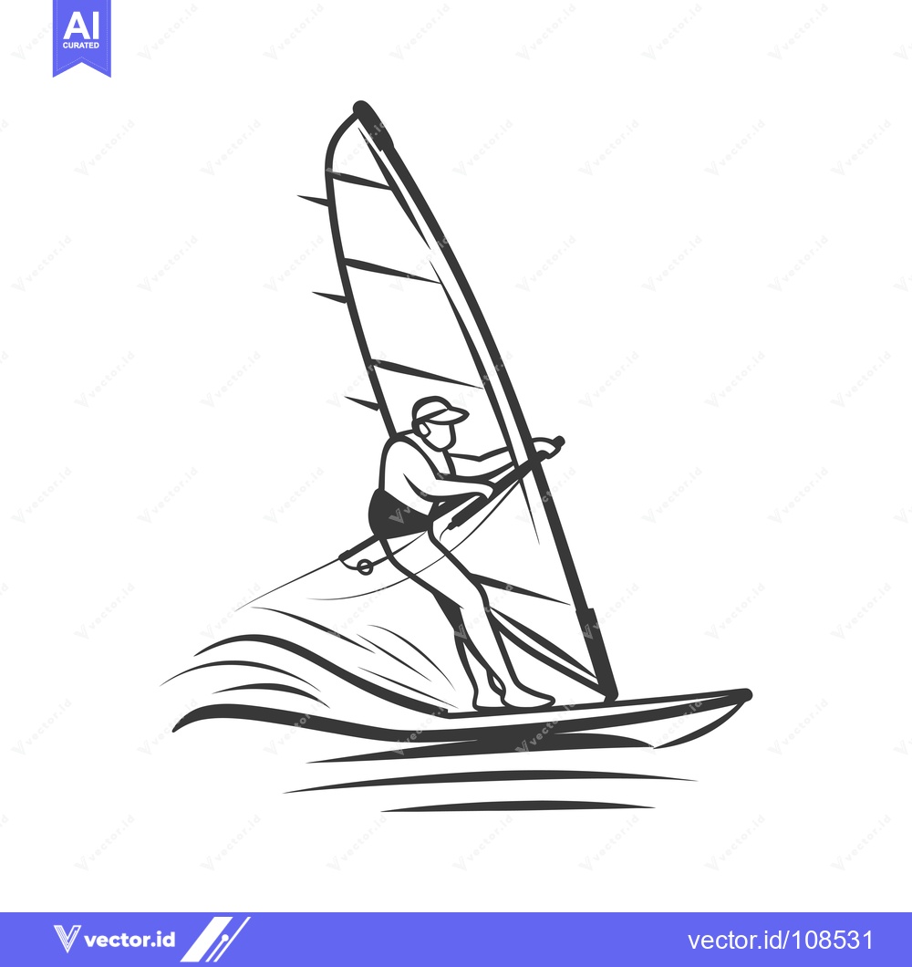 Premium Vector of Windsurfer Riding a Wave with Sail Up