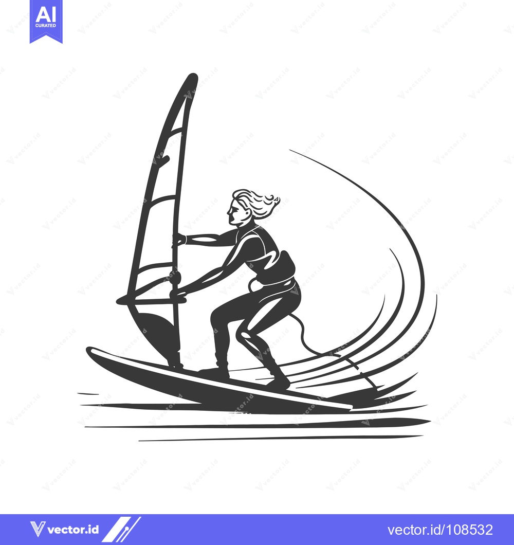Premium Vector dari Windsurfer silhouette on a wave with sail up