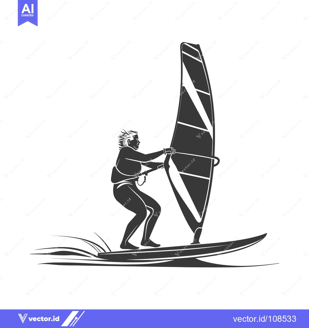 Premium Vector of Windsurfer Silhouette with Sail and Board