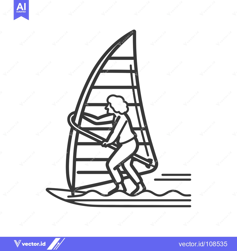 Premium Vector dari Windsurfer with Sail and Board on the Water