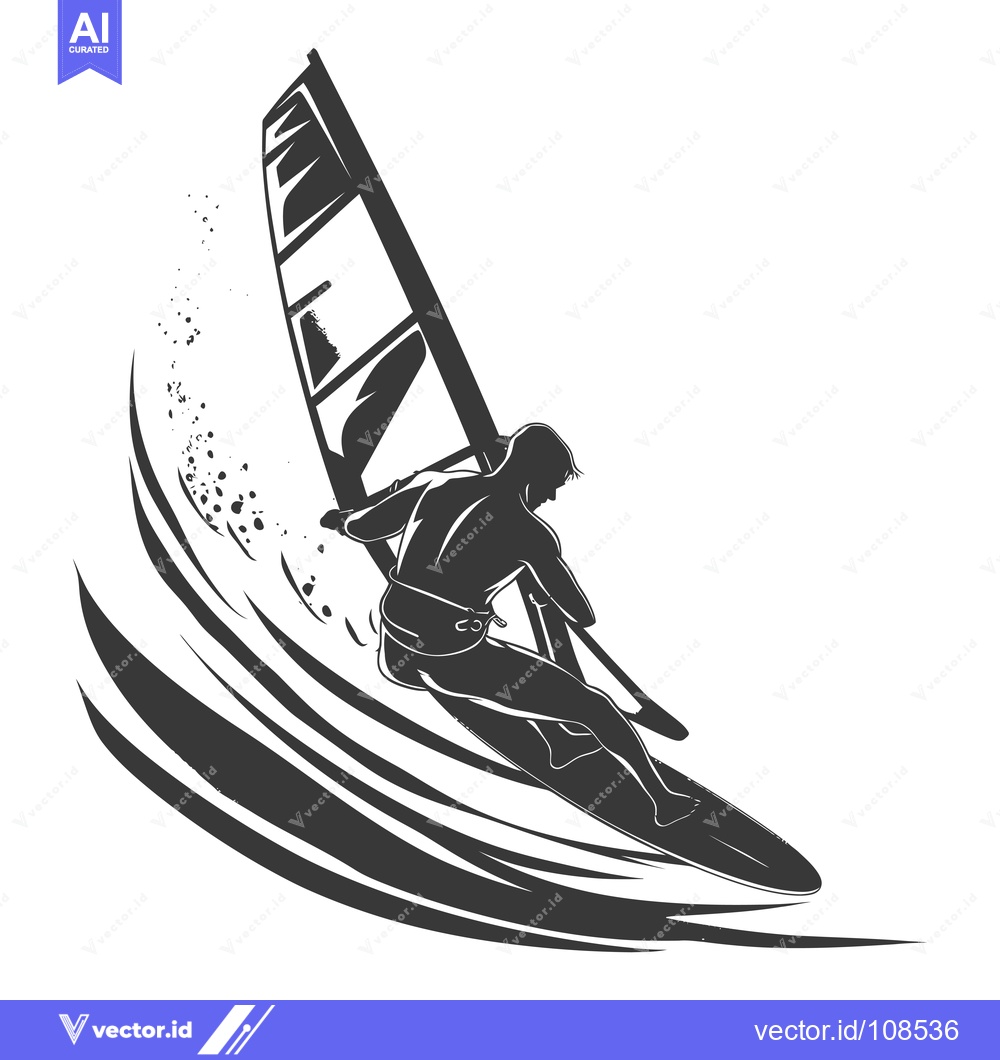 Premium Vector of Windsurfing Silhouette of a Person on a Wave