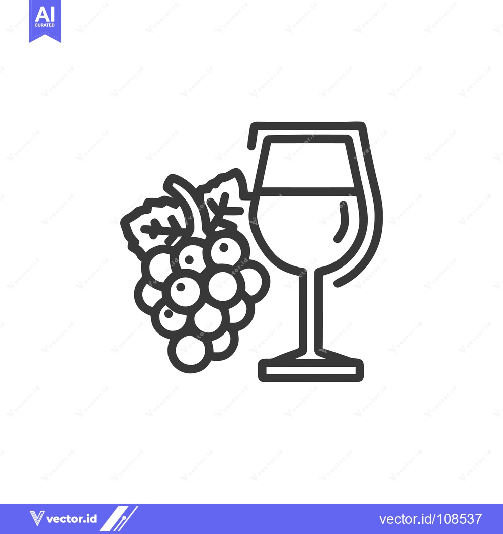 Premium Vector dari Elegant Wine Glass and Grape Cluster Line Art Illustration
