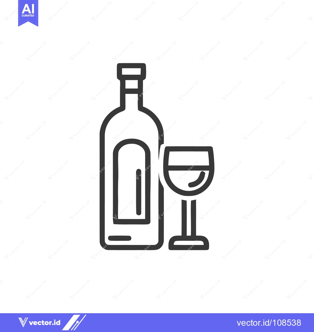 Premium Vector dari Minimalist Wine Bottle and Glass Icon: Elegant Line Art Design