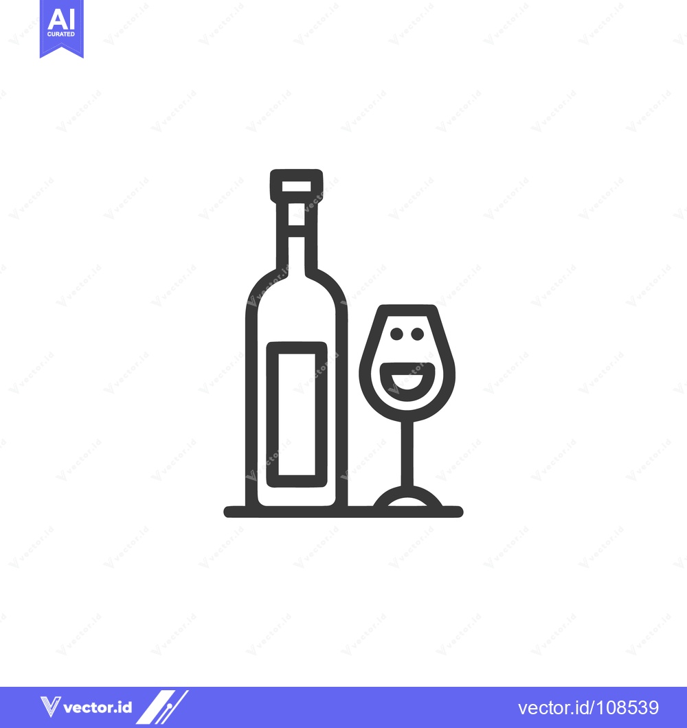 Premium Vector dari Minimalist Wine Bottle and Smiling Glass Icon Design