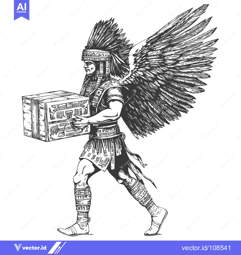 Premium Vector of Winged Aztec Warrior Carrying a Box