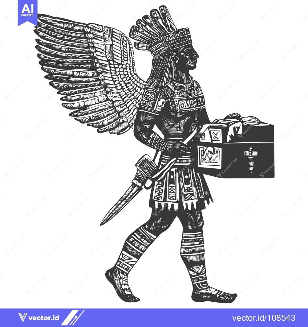 Premium Vector of Winged Aztec Warrior Carrying a Gift Box