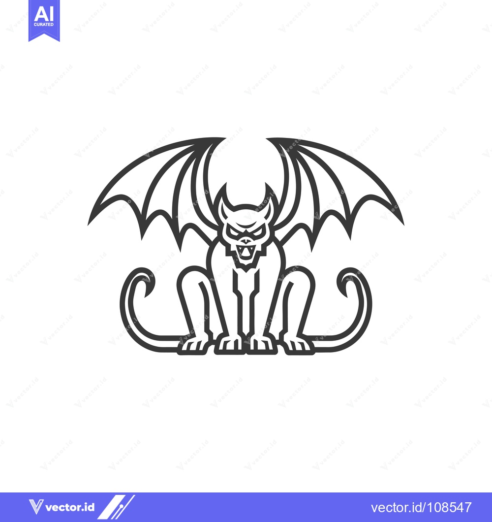 Premium Vector dari Winged feline creature with curled tail in a crouched position
