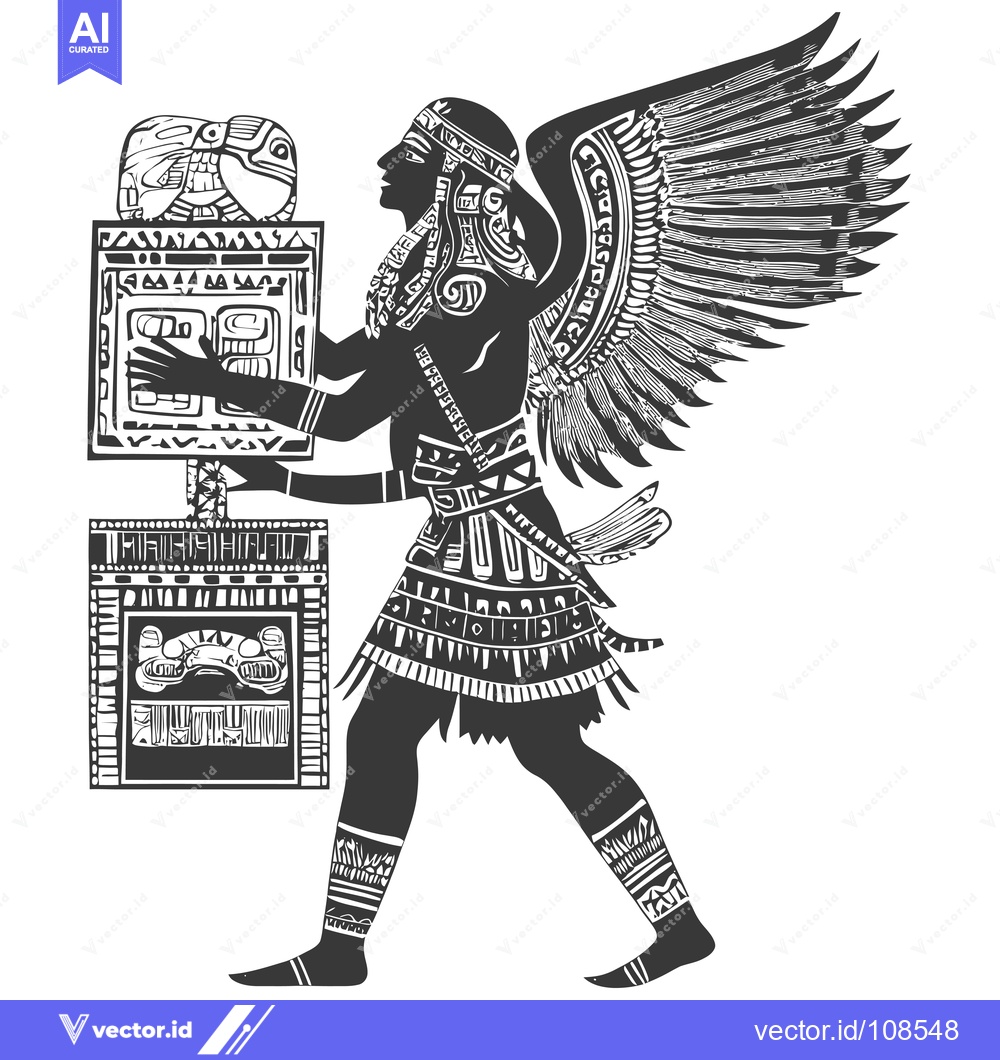 Premium Vector of Winged Figure Carrying a Sacred Object