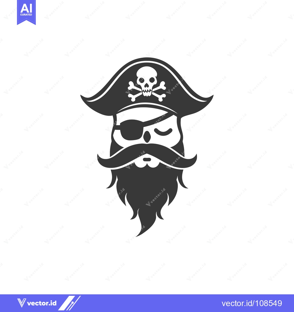 Premium Vector dari Winking Skull Pirate With Eyepatch, Hat, and Beard