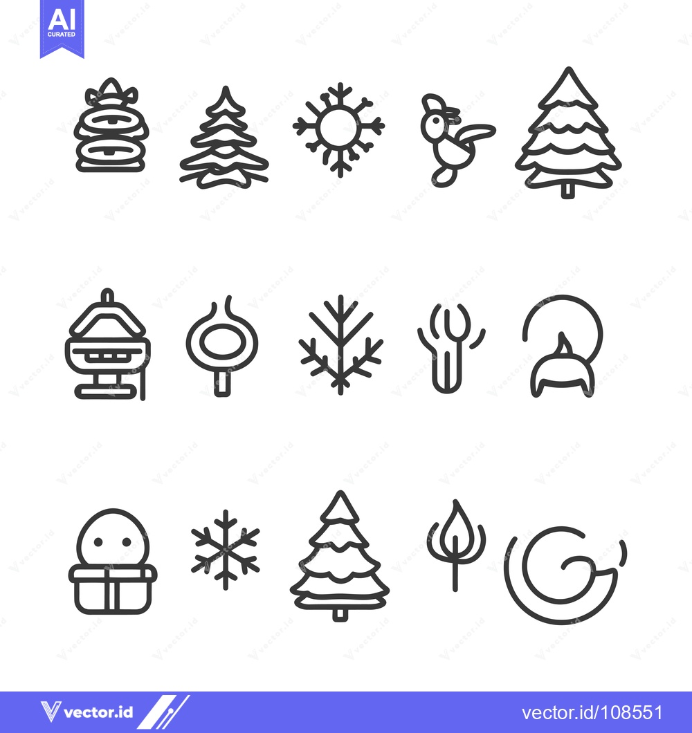 Premium Vector of Winter Icons Set, Outline Style