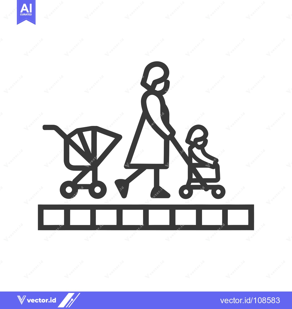 Premium Vector of Woman and Child on a Pavement with a Shopping Cart and a Toy Car