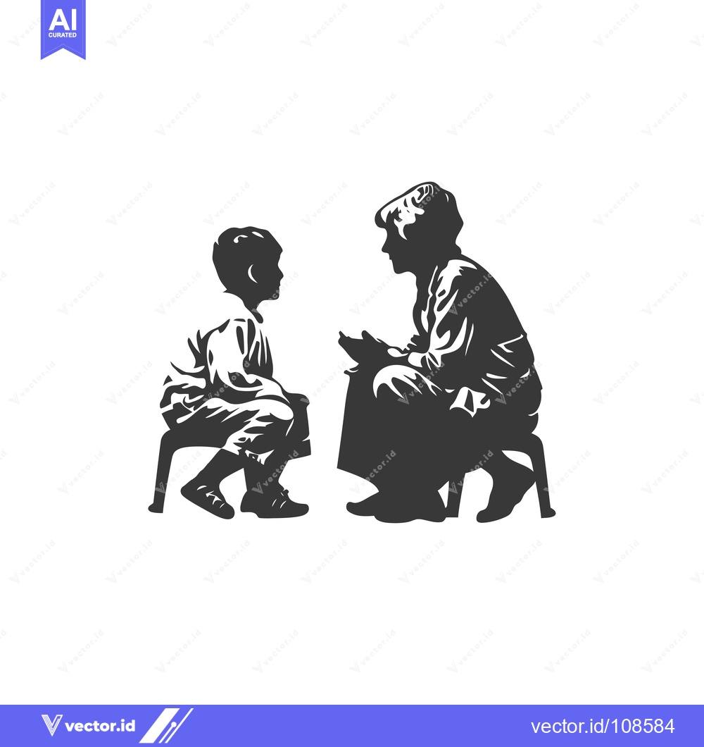 Premium Vector dari Woman and Child Sitting on Stools, Facing Each Other