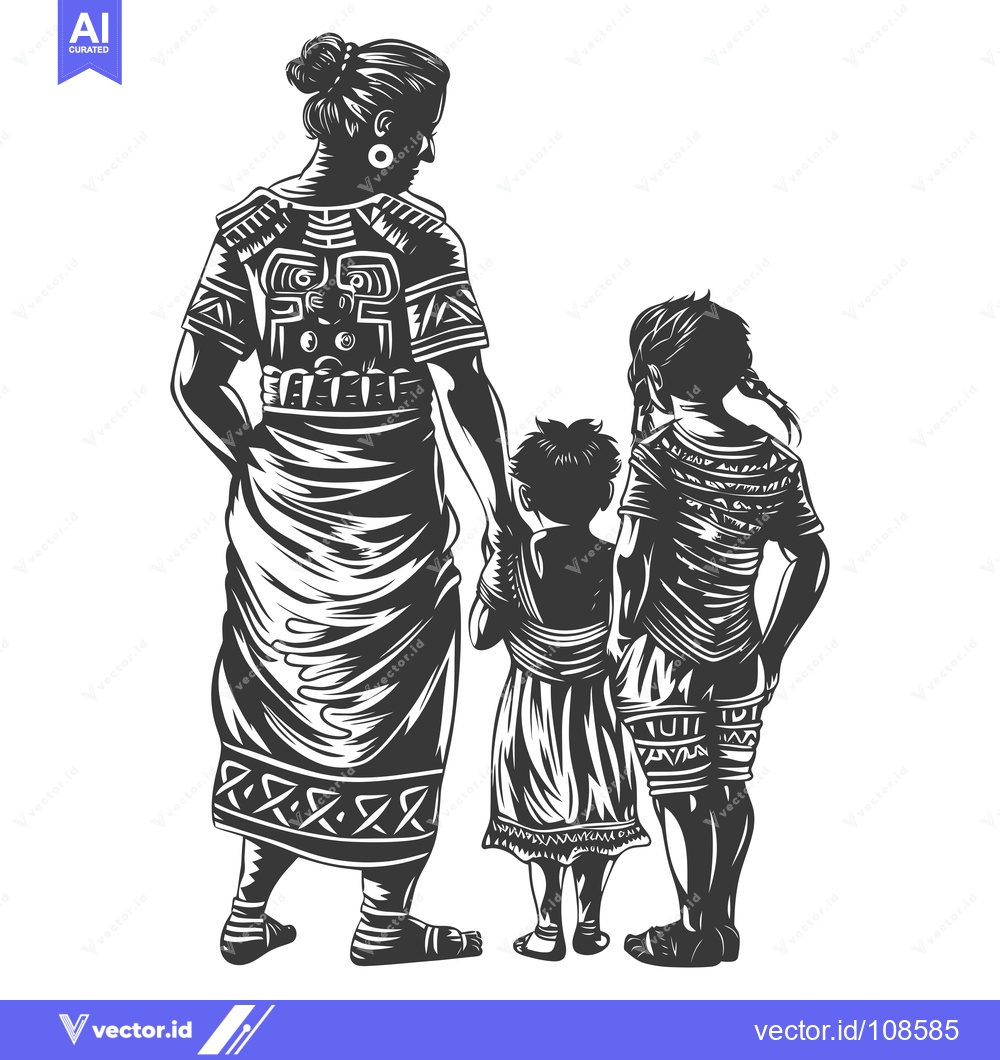 Premium Vector dari Woman and Two Children in Traditional Indigenous Attire