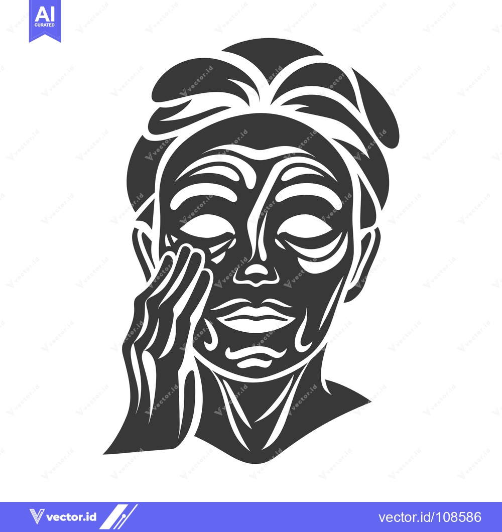 Premium Vector dari Woman Applying Face Mask, Monochrome Illustration