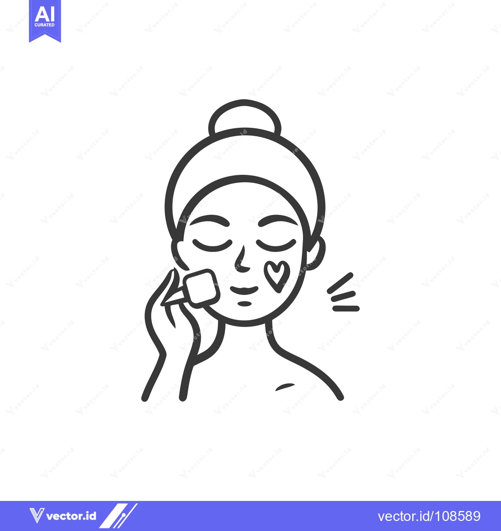 Premium Vector dari Woman applying facial mask with closed eyes and hearts on cheeks