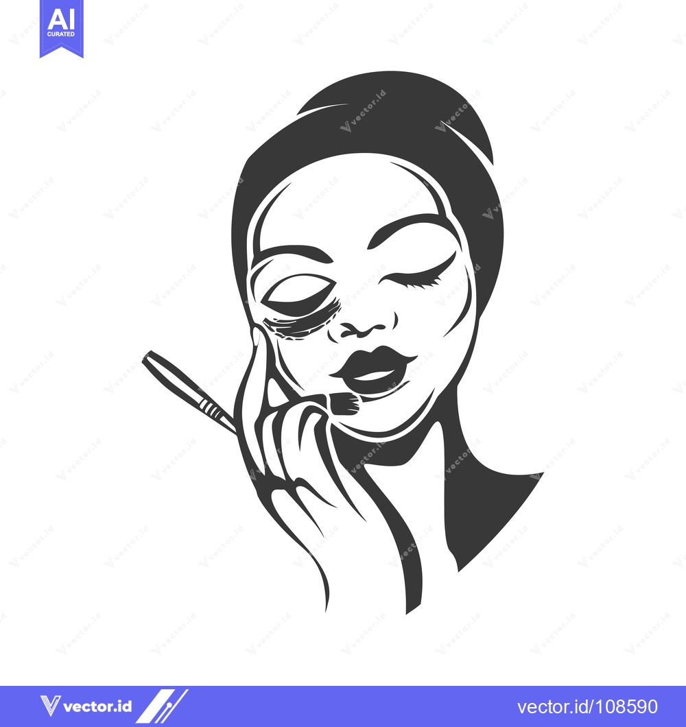 Premium Vector of Woman applying makeup with a brush