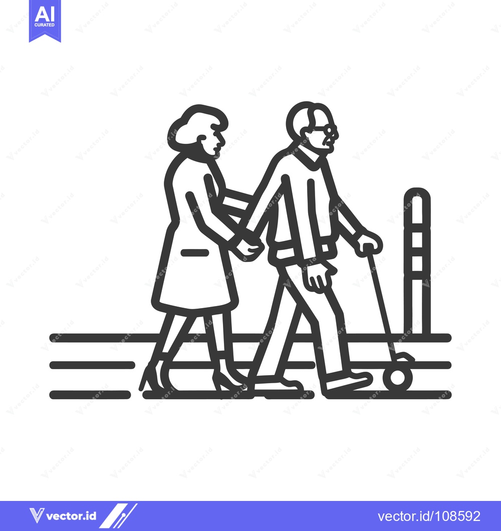 Premium Vector dari Woman assisting elderly man with walker on sidewalk