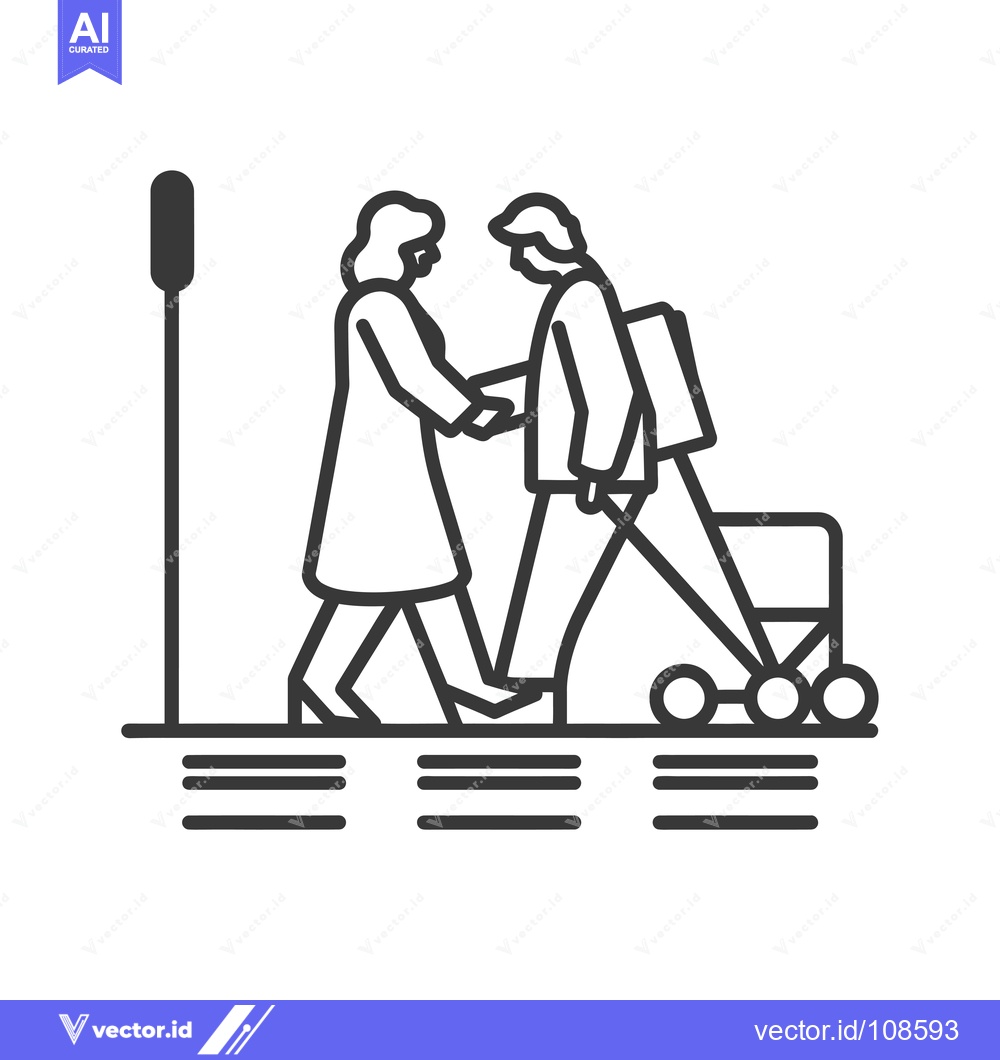 Premium Vector dari Woman Assisting Man with a Walker on a Crosswalk