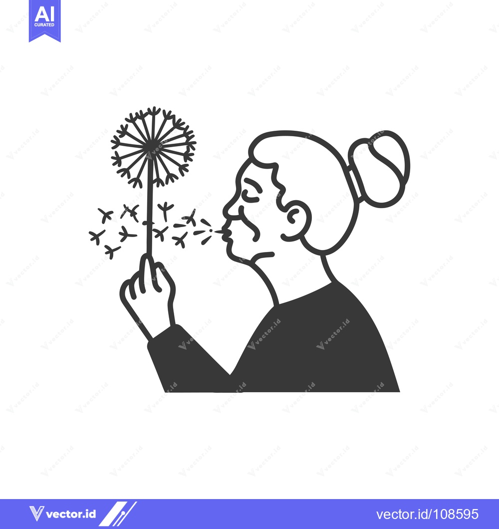 Premium Vector dari Woman Blowing on a Dandelion with Seeds Flying Away