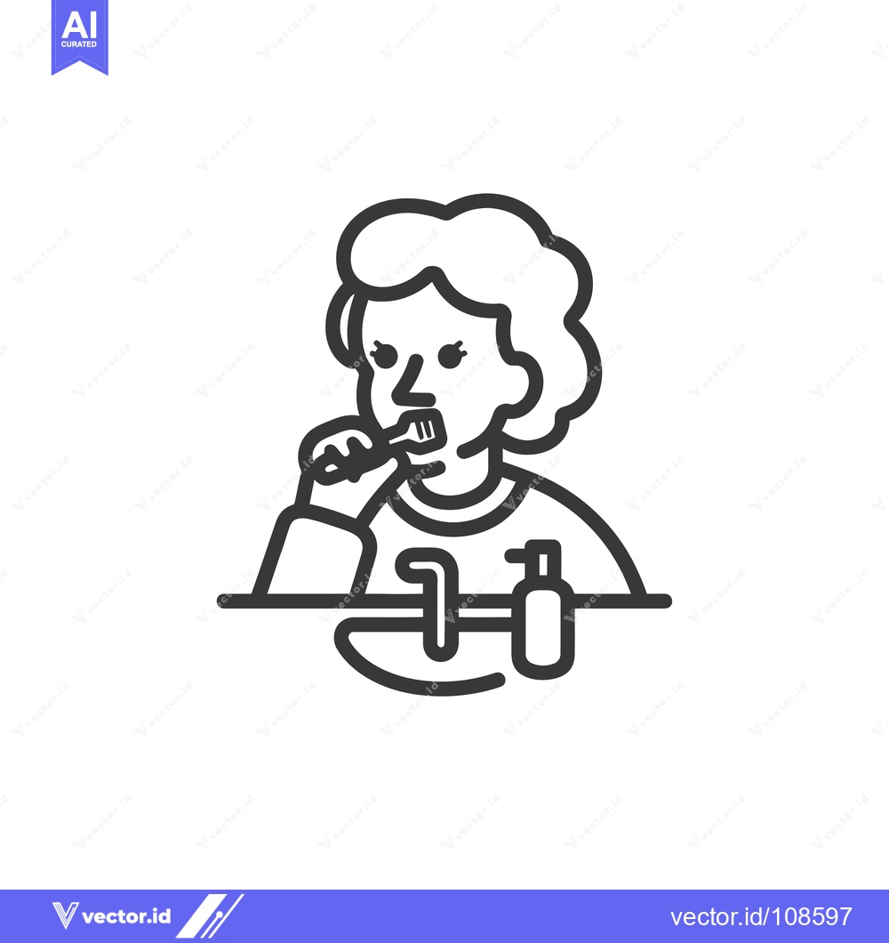Premium Vector dari Woman Brushing Teeth in Bathroom Sink with Toothpaste