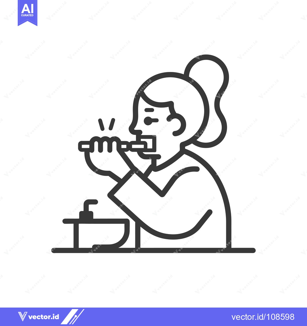 Premium Vector dari Woman Brushing Teeth in Bathroom with Sink and Faucet