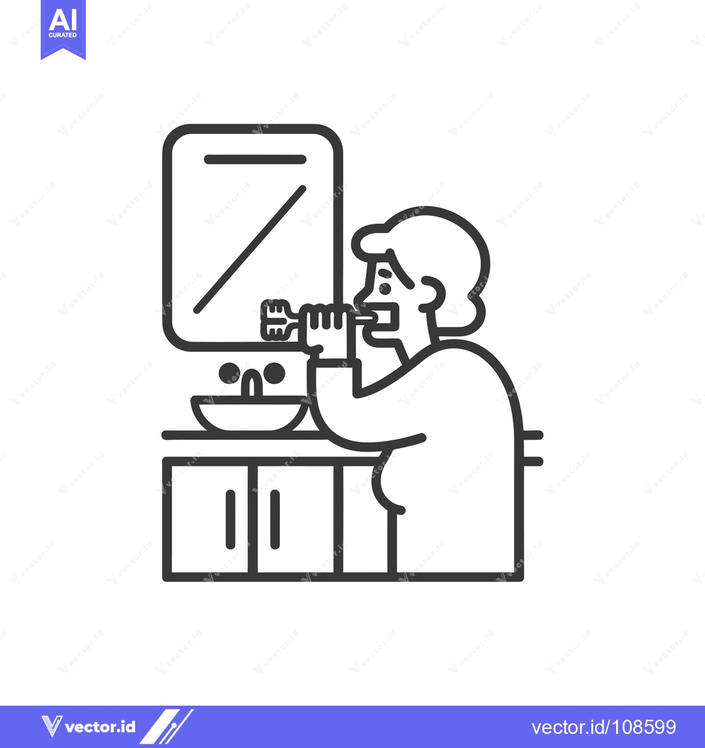 Premium Vector dari Woman Brushing Teeth in Bathroom with Sink and Mirror