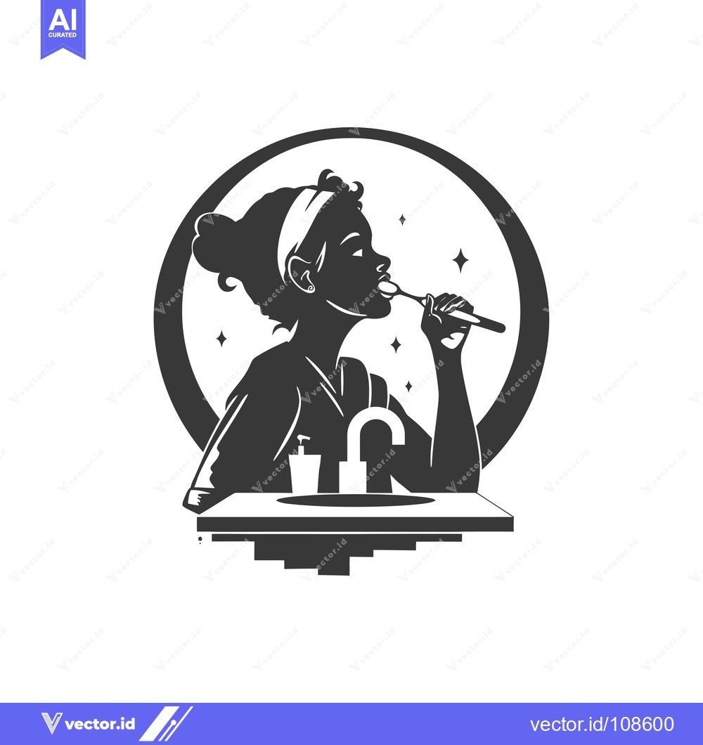 Premium Vector dari Woman Brushing Teeth in Bathroom with Sink and Toothpaste