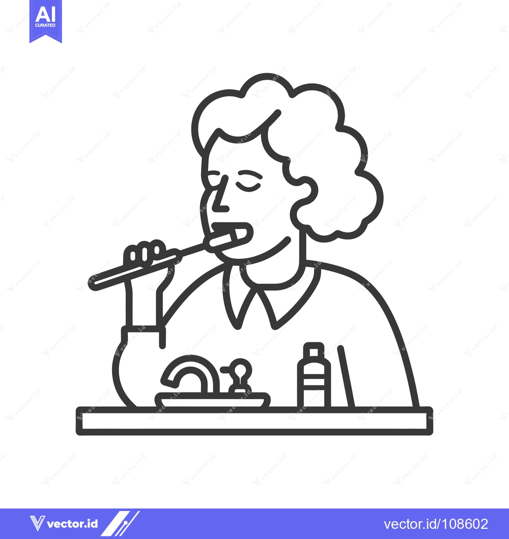 Premium Vector of Woman Brushing Teeth in Bathroom with Toothpaste and Sink