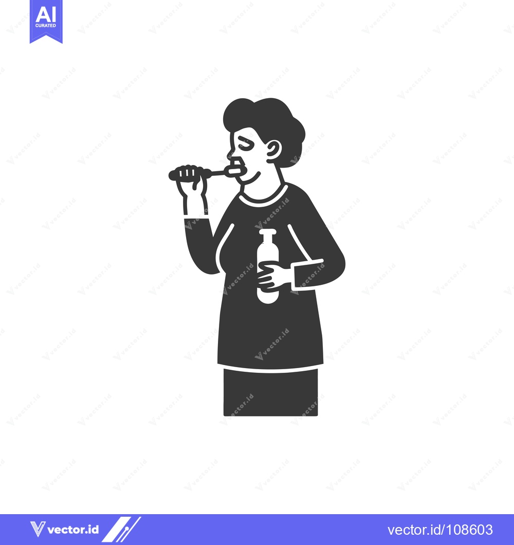 Premium Vector dari Woman Brushing Teeth with a Toothbrush Holding a Bottle of Mouthwash