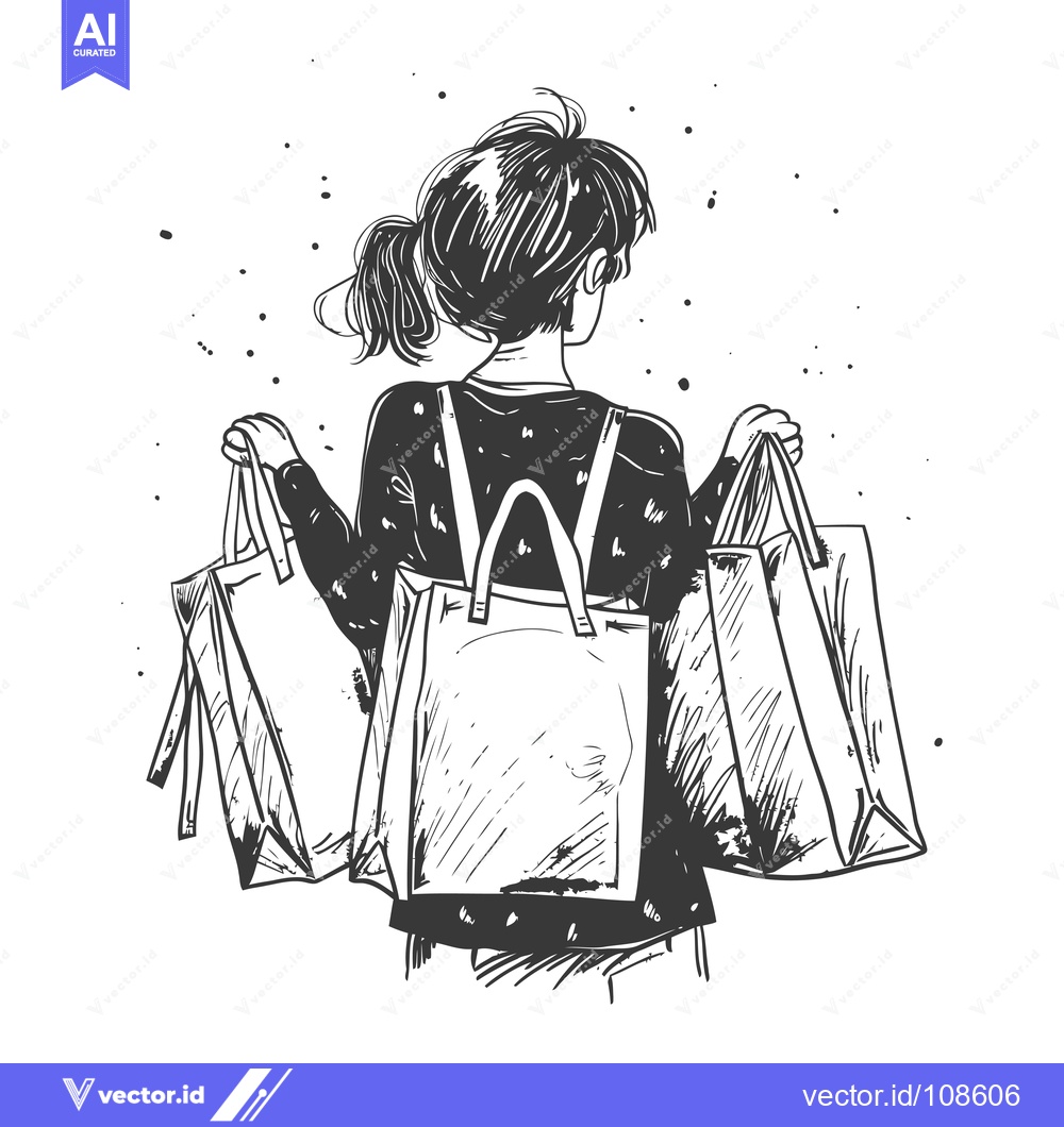 Premium Vector dari Woman carrying three shopping bags, back view