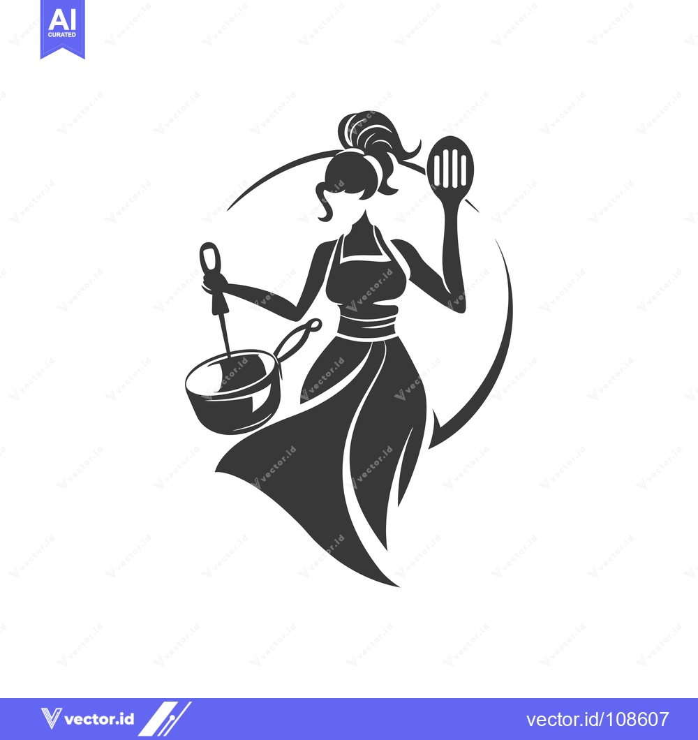 Premium Vector of Woman chef with cooking tools, culinary logo design