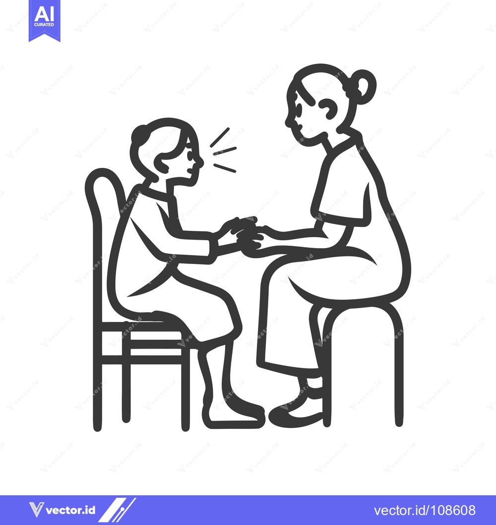 Premium Vector of Woman comforting a seated girl by holding her hand