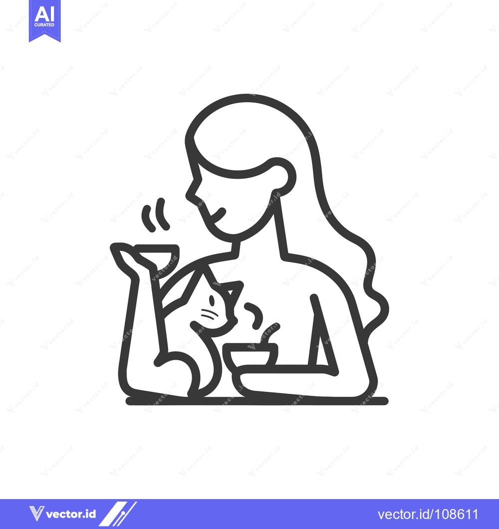 Premium Vector dari Woman Drinking Tea With Cat Beside Her