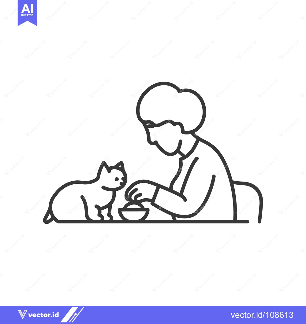 Premium Vector dari Woman Feeding a Cat at a Table