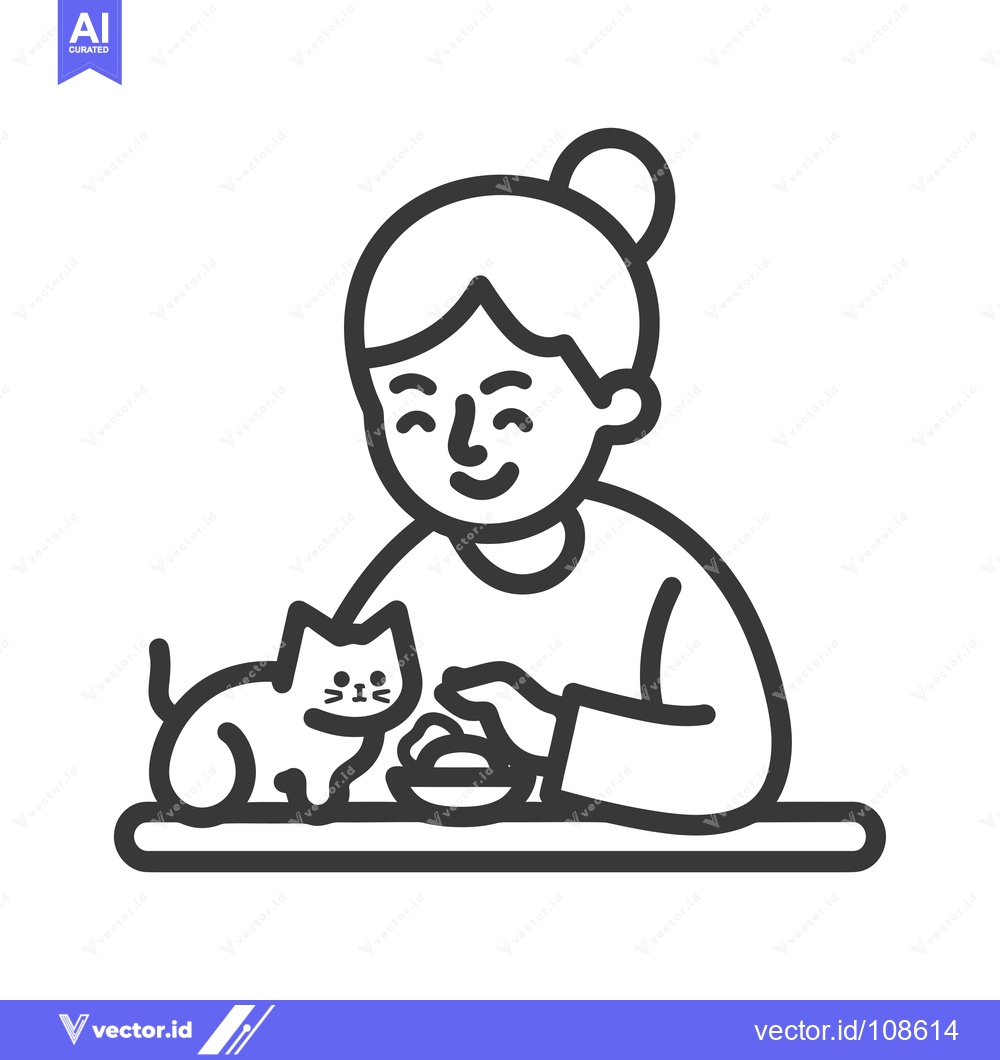 Premium Vector dari Woman Feeding a Cat at a Table